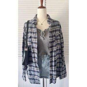 Merona Grey Plaid Buttoned Down Flannel Shirt